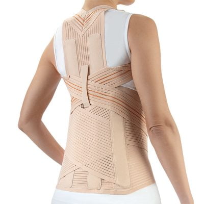Faja lumbitron dorsal semirrígida. Combina elementos rígidos y flexibles.
